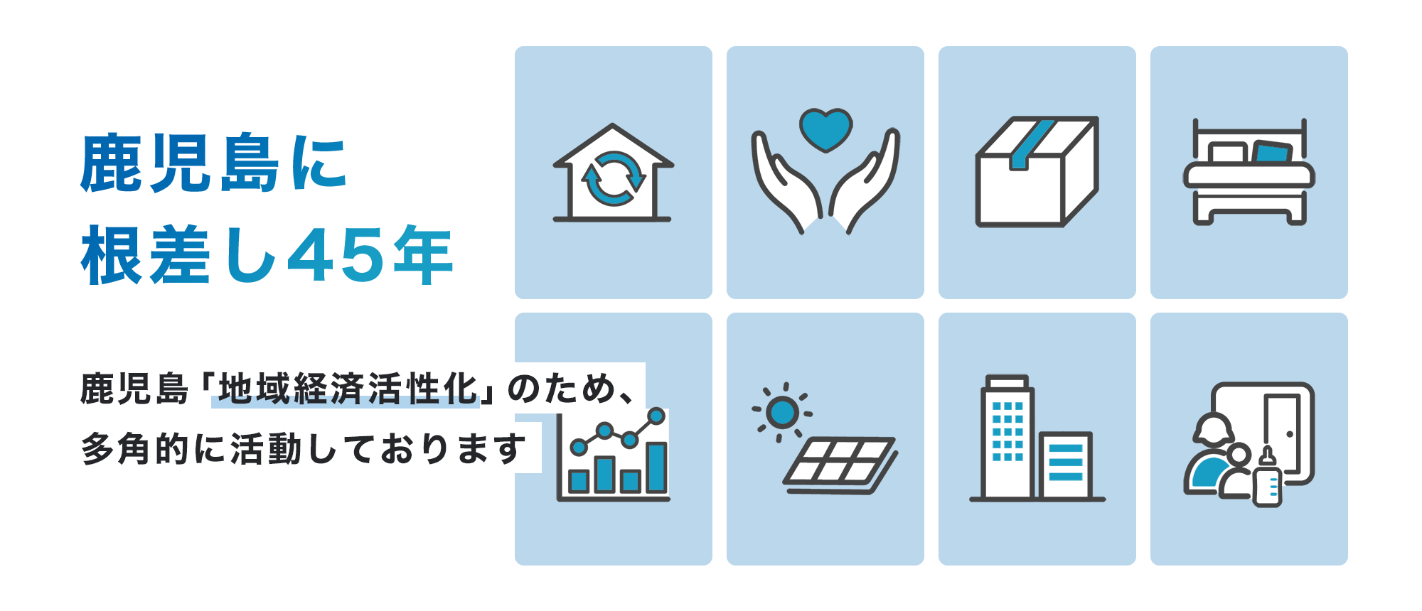 鹿児島に根差し45年 鹿児島「地域経済活性化」のため多角的に活動しております